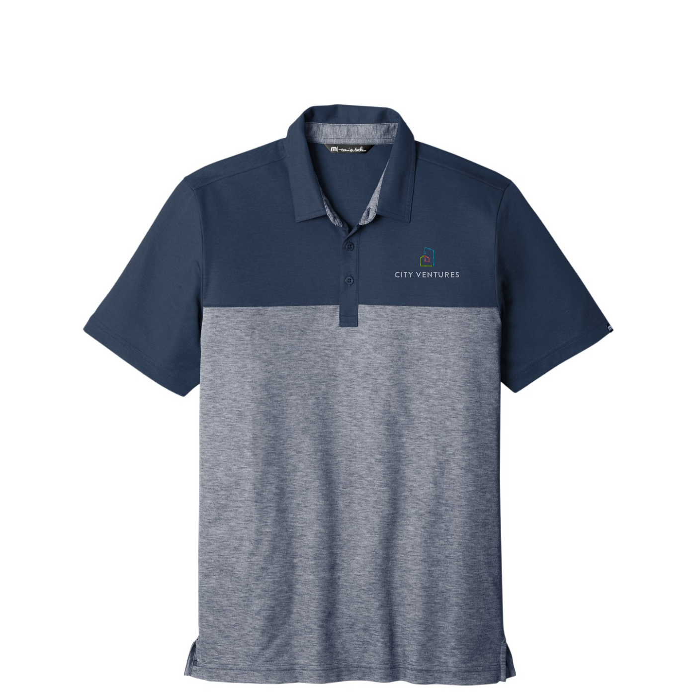 TravisMathew Oceanside Blocked Polo — Blue Nights/ Blue Nights Heather