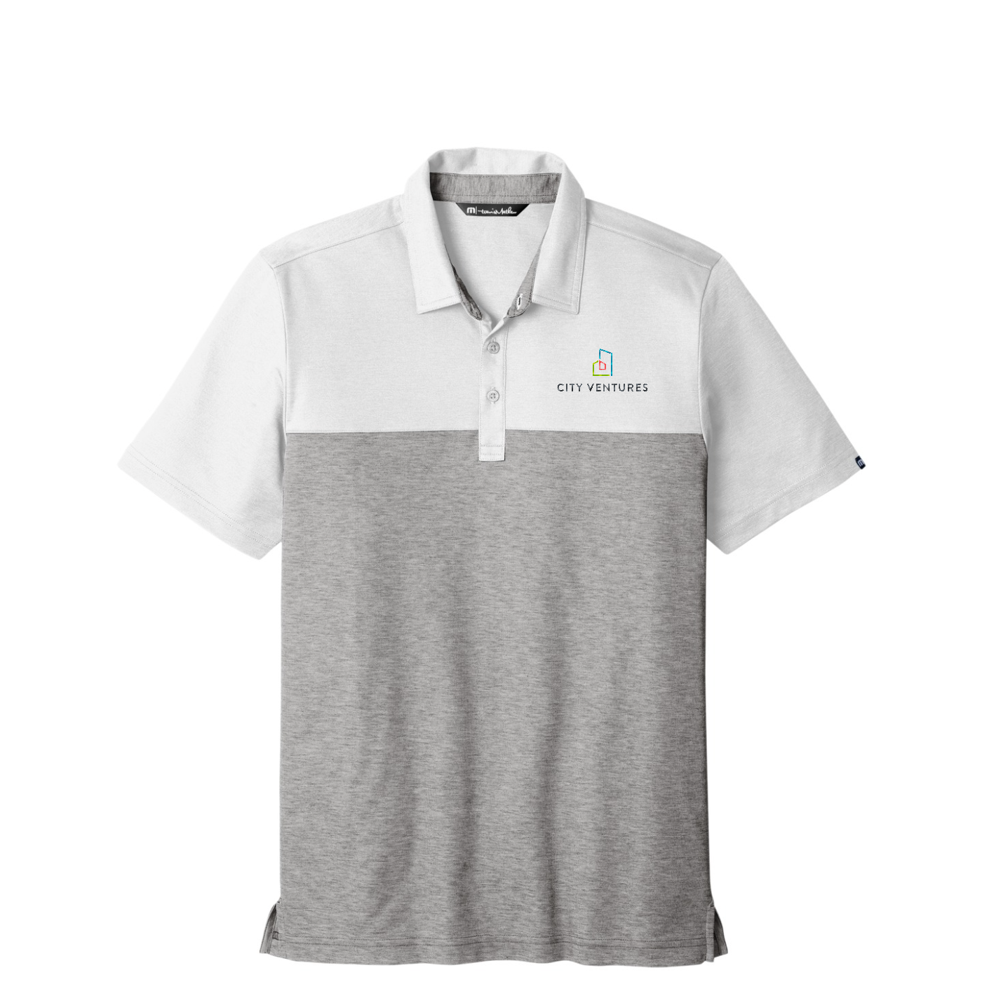 TravisMathew Oceanside Blocked Polo — White/ Quiet Shade Grey Heather