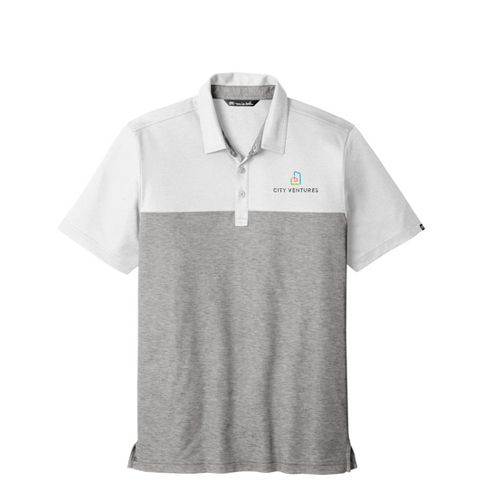 TravisMathew Oceanside Blocked Polo — White/ Quiet Shade Grey Heather