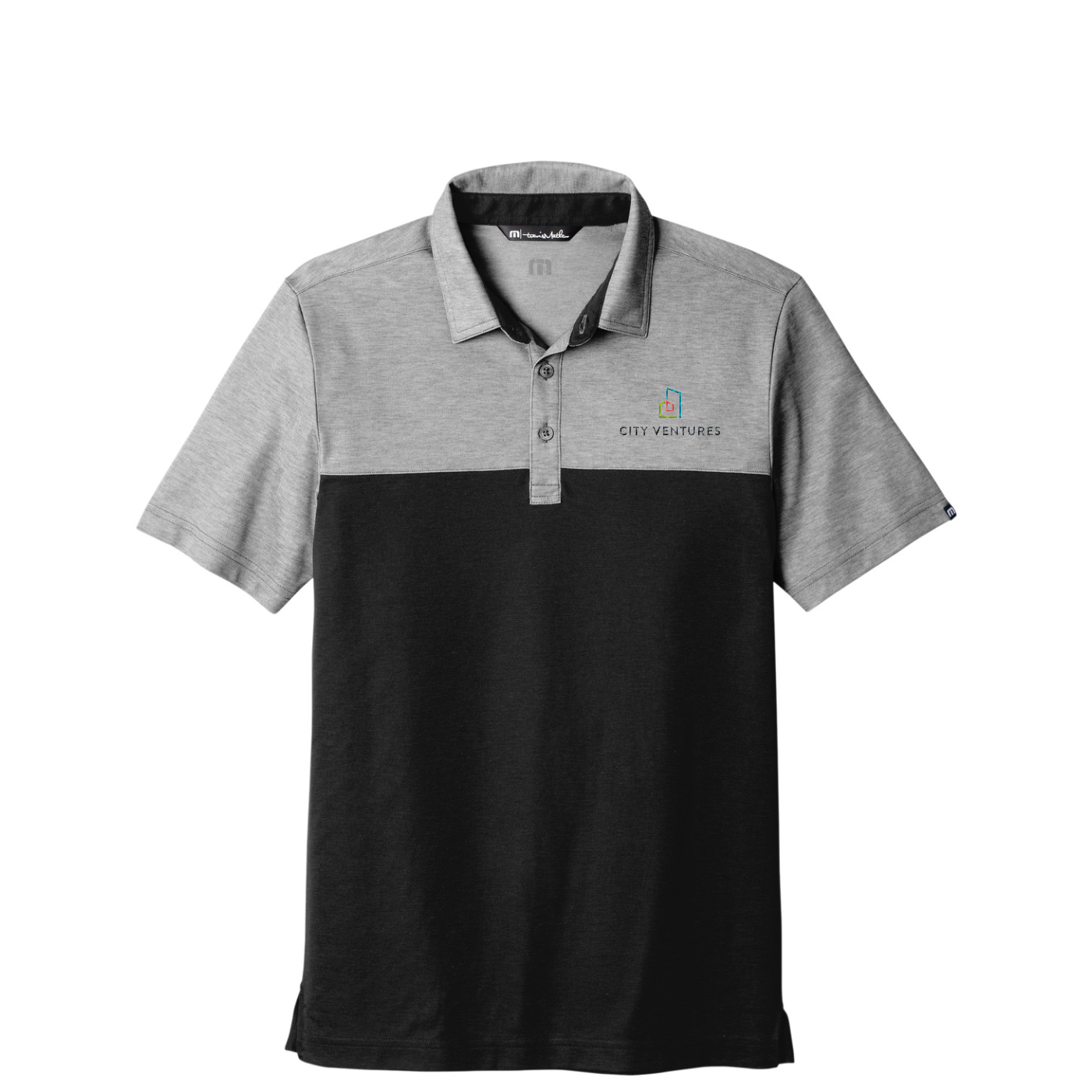 TravisMathew Oceanside Blocked Polo — Black Heather/ Black