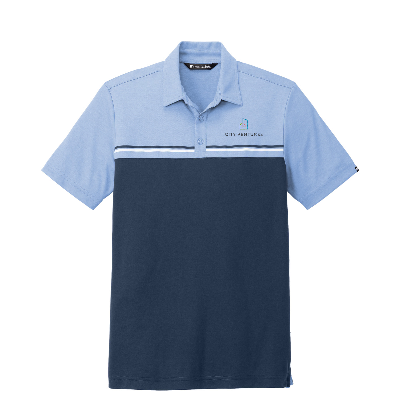 TravisMathew Sunset Blocked Polo — Riviera Heather/ Blue Nights